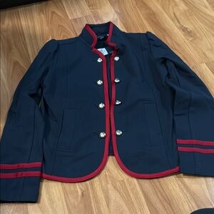 Women's Black Military Jacket with Red Trim